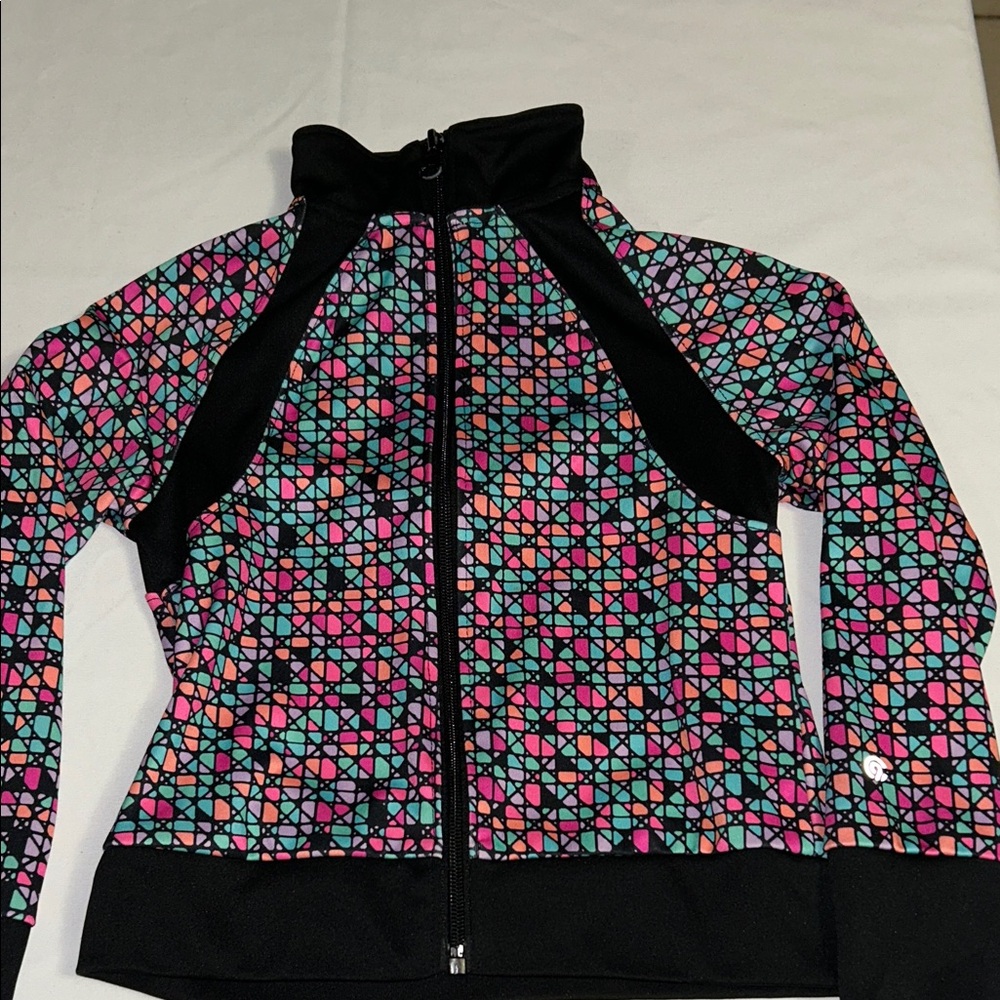 C9 by Champion Girls' Black Geometric Zip Hoodie with Pink & Teal Accents